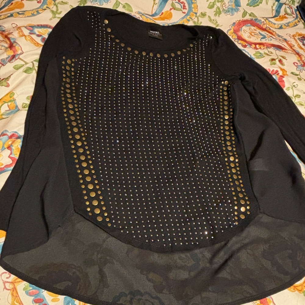 Black Gold & Rhinestone blouse